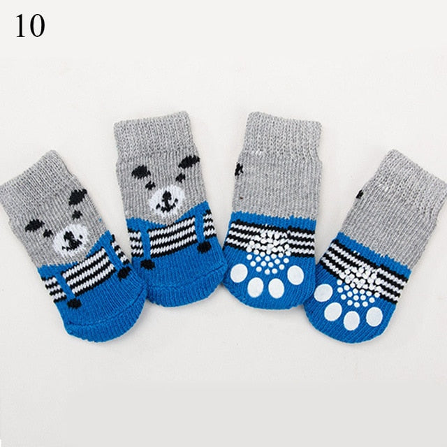 4pcs Warm Puppy Dog Shoes Soft Acrylic Pet Knits Socks Cute Cartoon Anti Slip Skid Socks For Small Medium Dogs Pet Product S/M/L