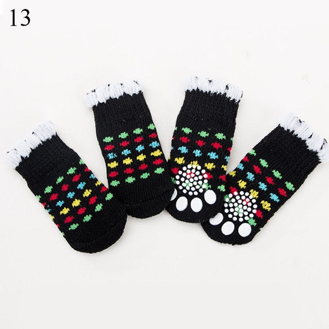 4pcs Warm Puppy Dog Shoes Soft Acrylic Pet Knits Socks Cute Cartoon Anti Slip Skid Socks For Small Medium Dogs Pet Product S/M/L