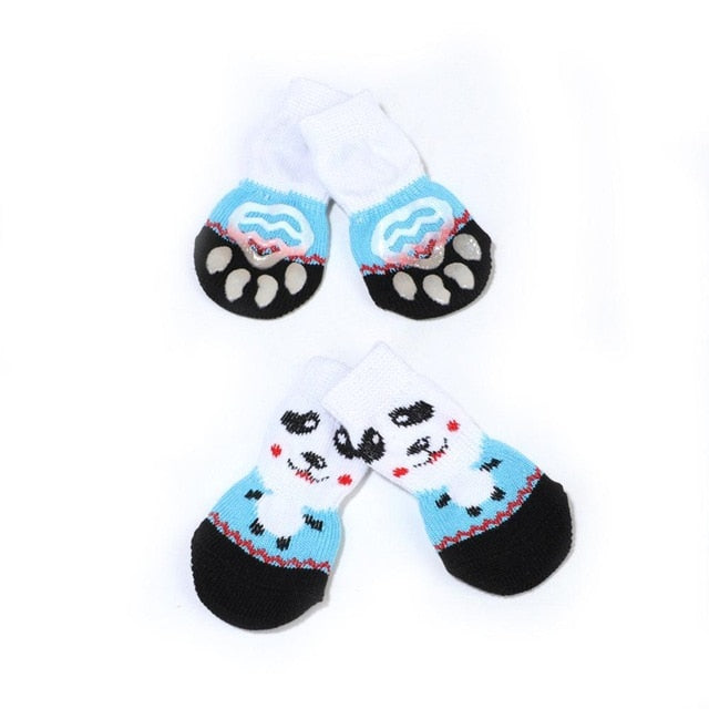 4pcs Warm Puppy Dog Shoes Soft Acrylic Pet Knits Socks Cute Cartoon Anti Slip Skid Socks For Small Medium Dogs Pet Product S/M/L