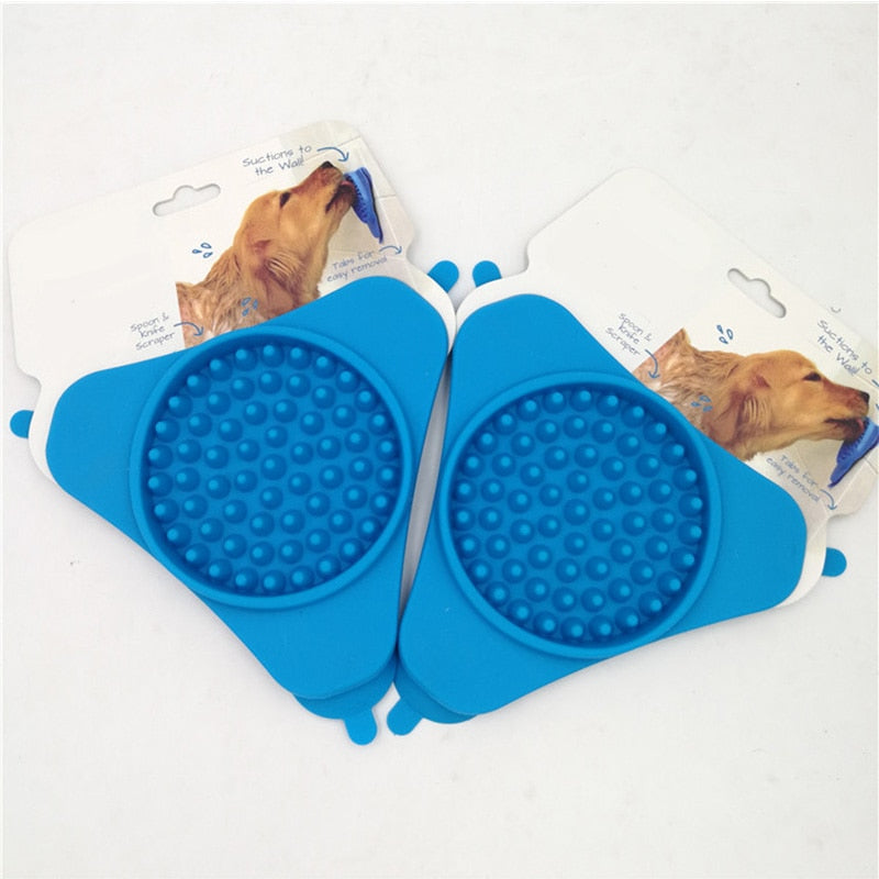 Blue Portable Fixed Suction Dog Lick Pad Cup Bowl Transfer Plate Dog Slow Feeder Silicone Pet Bath Products