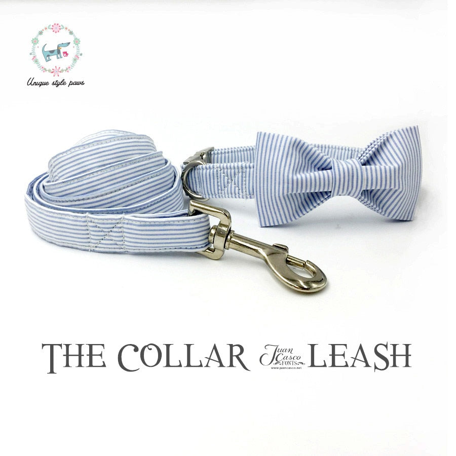 Dog Collar And Perro Leash With Bow Tie Cotton Dog &Cat Necklace For Pet Gift Products Striped