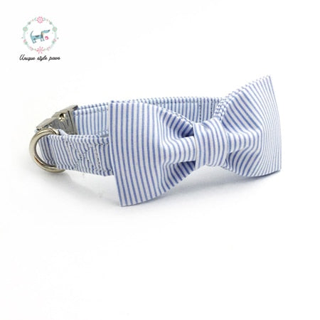 Dog Collar And Perro Leash With Bow Tie Cotton Dog &Cat Necklace For Pet Gift Products Striped
