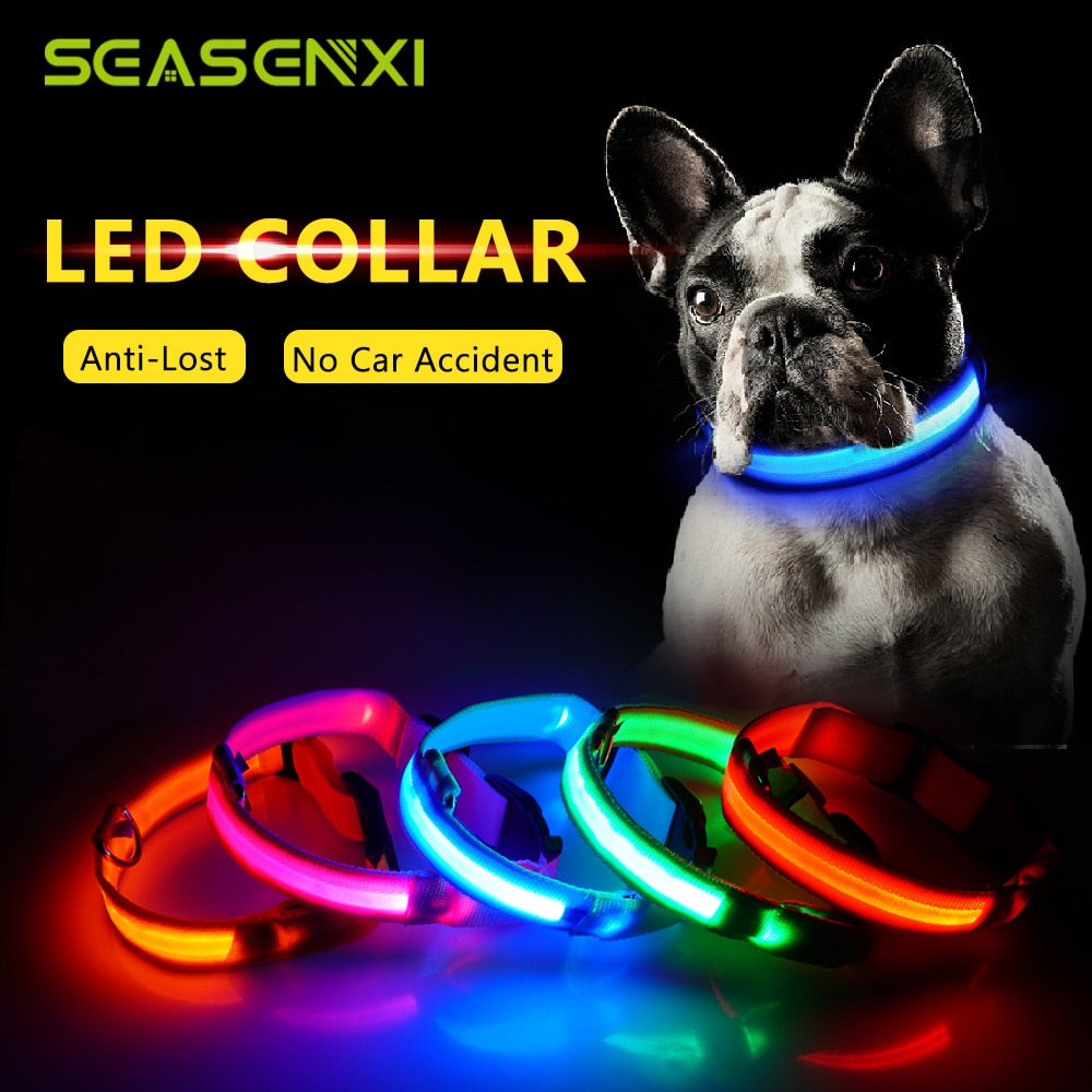 Glowing LED Dog Collar Anti-Lost Nylon Light Collar For Dogs Puppy at Night Cool Pug Dog Supplies Pet Products Accessories