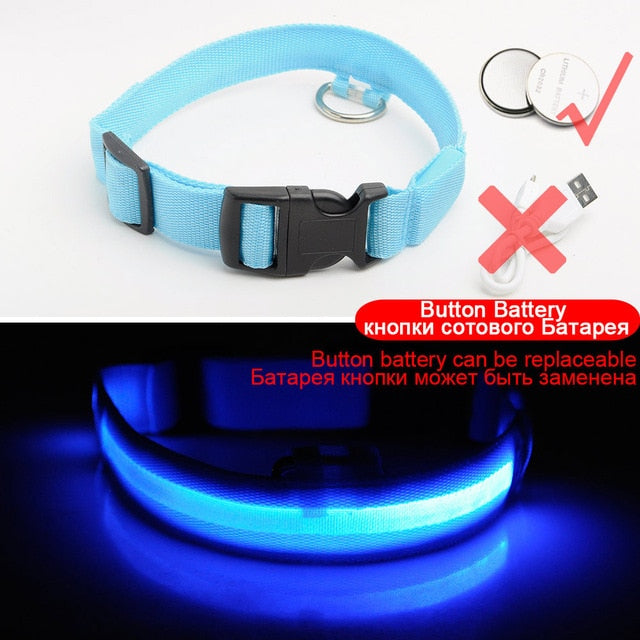 Glowing LED Dog Collar Anti-Lost Nylon Light Collar For Dogs Puppy at Night Cool Pug Dog Supplies Pet Products Accessories