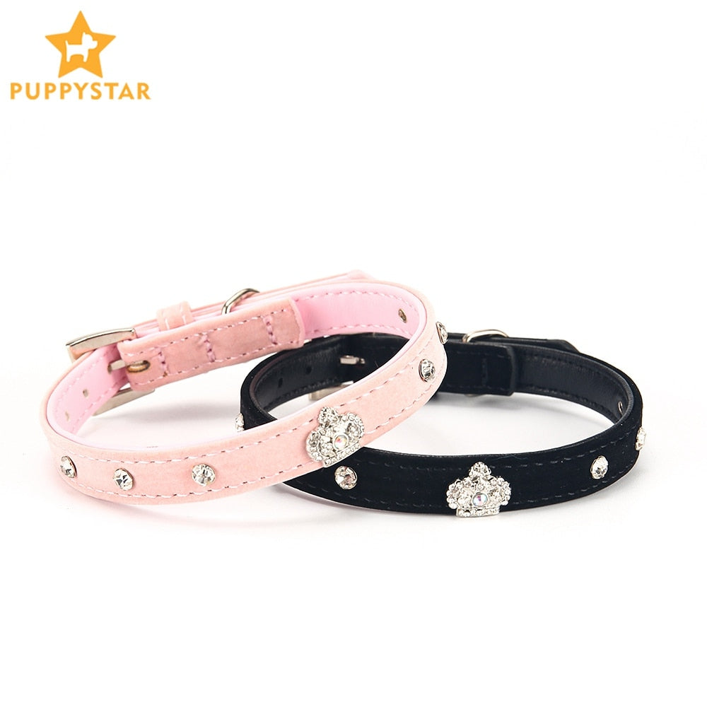Dog Collar For Dogs Cat Collars Solid Rhinestone Crystal Velvet Crown Pet Collar Chihuahua Pitbull Dog Leash Pet Products PQ013