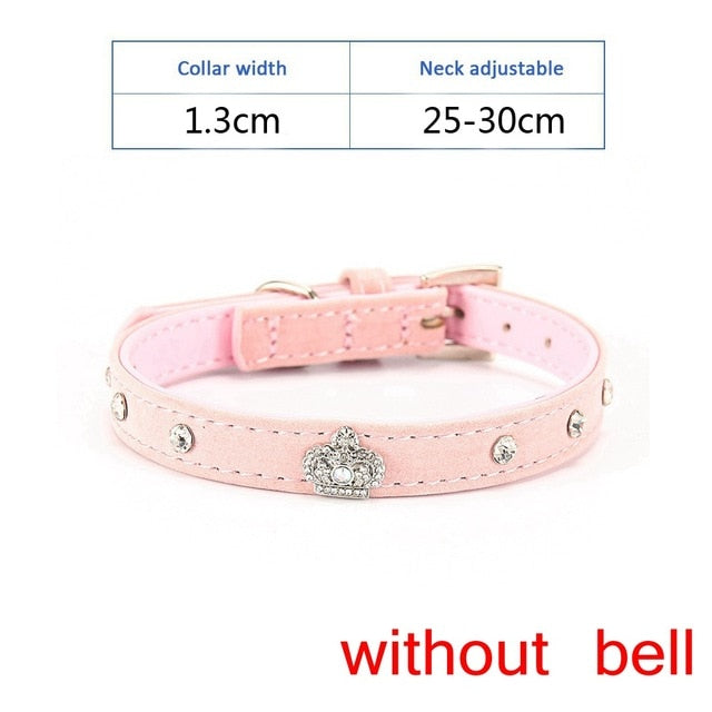Dog Collar For Dogs Cat Collars Solid Rhinestone Crystal Velvet Crown Pet Collar Chihuahua Pitbull Dog Leash Pet Products PQ013