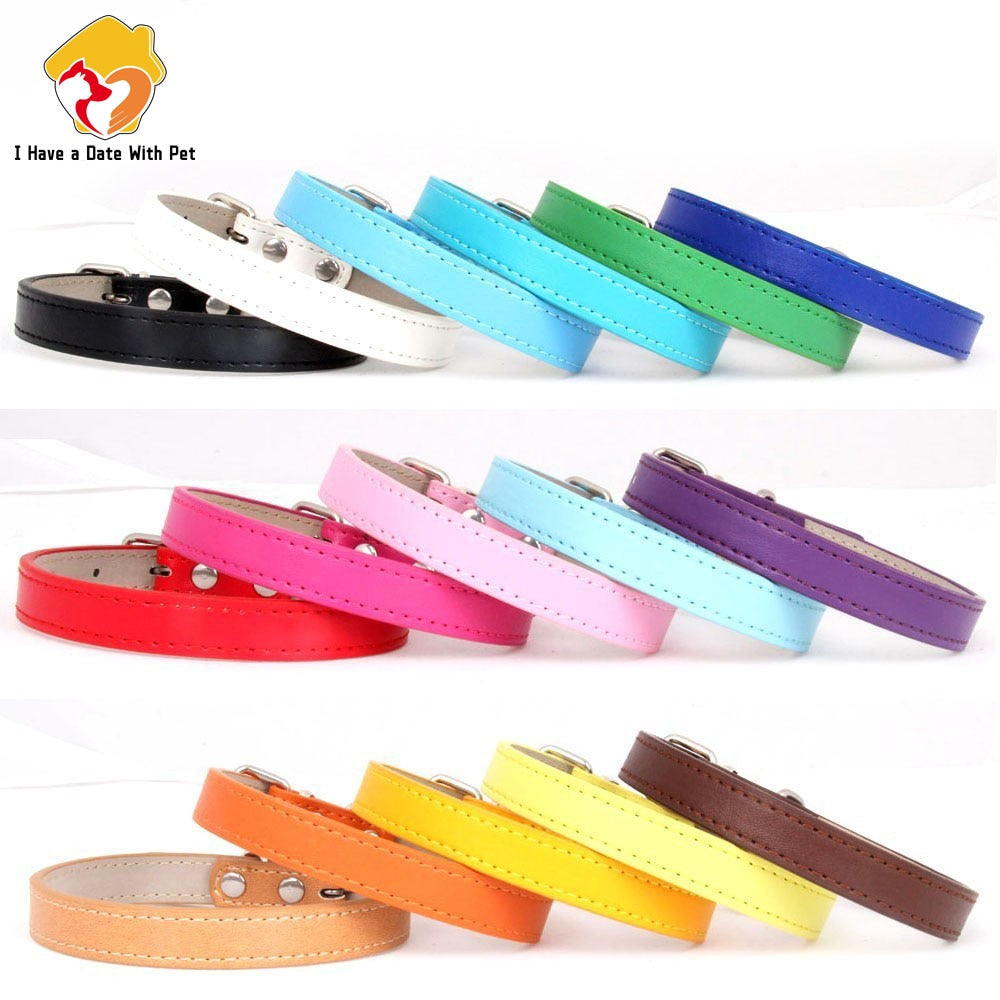 Hot!Pet Product Soft Leather Dog Collar Adjustable Puppy Cat Necklace Leash Strap for Small Medium Big Dog 16 Color Pet Supplies