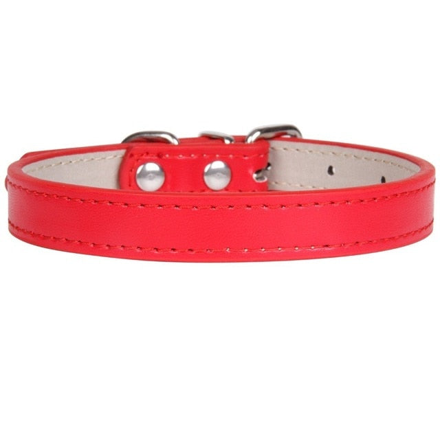 Hot!Pet Product Soft Leather Dog Collar Adjustable Puppy Cat Necklace Leash Strap for Small Medium Big Dog 16 Color Pet Supplies