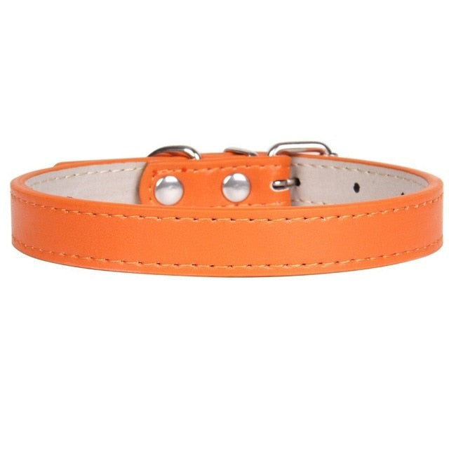 Hot!Pet Product Soft Leather Dog Collar Adjustable Puppy Cat Necklace Leash Strap for Small Medium Big Dog 16 Color Pet Supplies