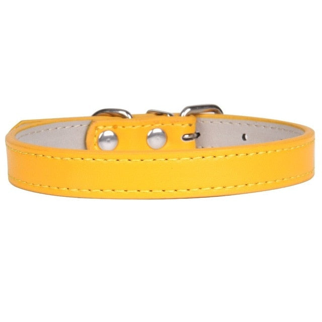 Hot!Pet Product Soft Leather Dog Collar Adjustable Puppy Cat Necklace Leash Strap for Small Medium Big Dog 16 Color Pet Supplies