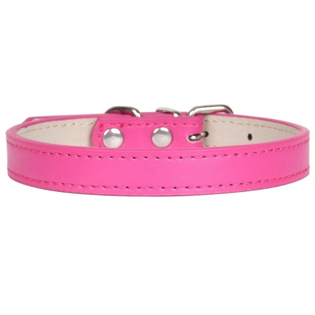 Hot!Pet Product Soft Leather Dog Collar Adjustable Puppy Cat Necklace Leash Strap for Small Medium Big Dog 16 Color Pet Supplies