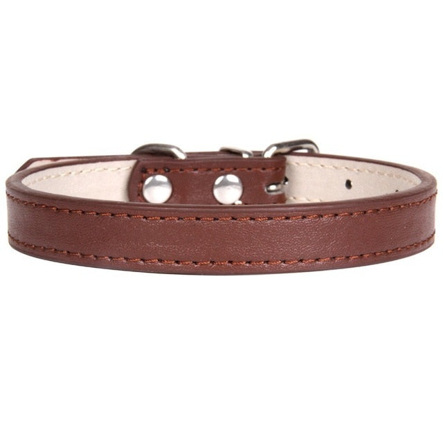 Hot!Pet Product Soft Leather Dog Collar Adjustable Puppy Cat Necklace Leash Strap for Small Medium Big Dog 16 Color Pet Supplies
