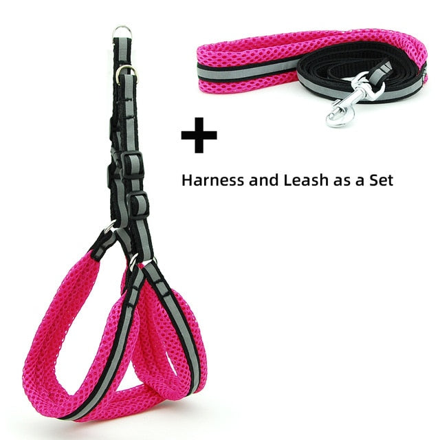 Dog Cat Harness Vest Reflective Breathable Mesh Pet Products Dogs Leash Harness Adjustable Collar Puppy Small Dog Night Walking