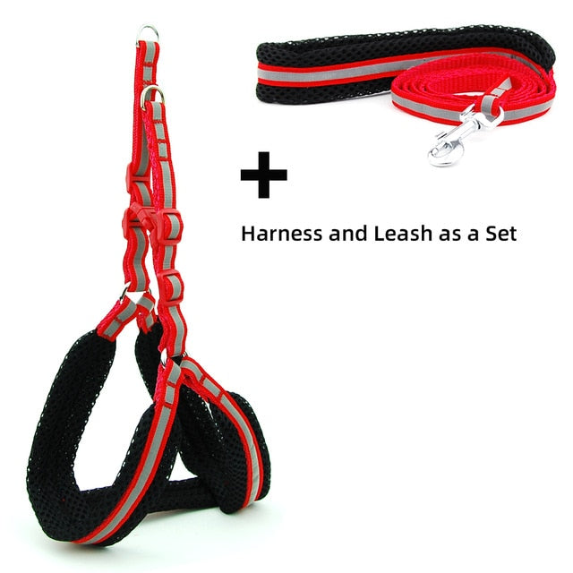 Dog Cat Harness Vest Reflective Breathable Mesh Pet Products Dogs Leash Harness Adjustable Collar Puppy Small Dog Night Walking