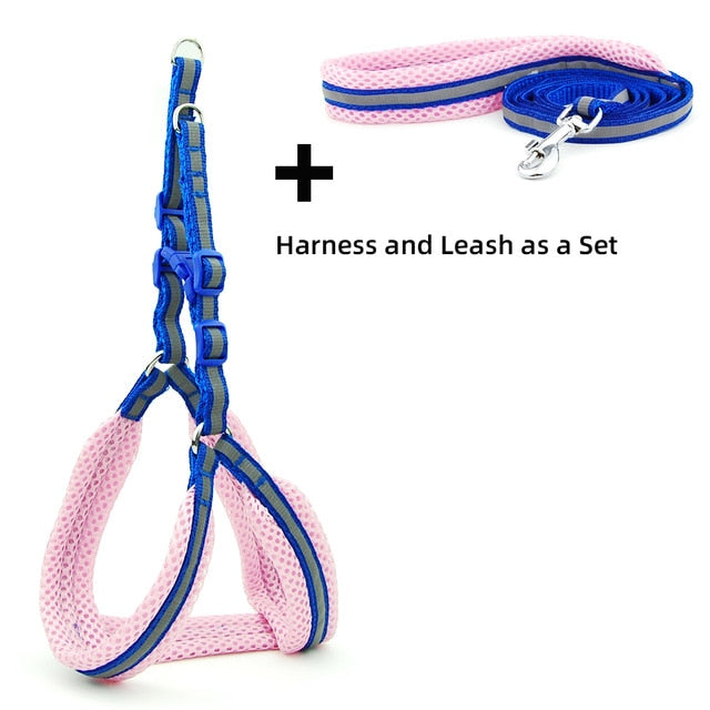 Dog Cat Harness Vest Reflective Breathable Mesh Pet Products Dogs Leash Harness Adjustable Collar Puppy Small Dog Night Walking