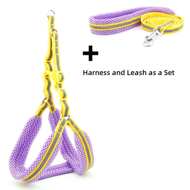 Dog Cat Harness Vest Reflective Breathable Mesh Pet Products Dogs Leash Harness Adjustable Collar Puppy Small Dog Night Walking