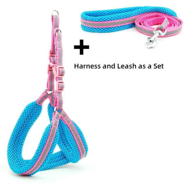 Dog Cat Harness Vest Reflective Breathable Mesh Pet Products Dogs Leash Harness Adjustable Collar Puppy Small Dog Night Walking