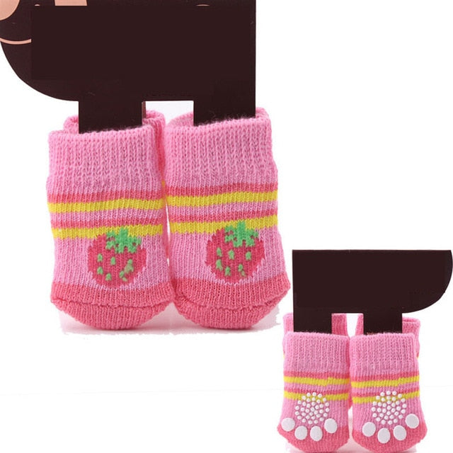 4Pcs Warm Puppy Dog Shoes Soft Pet Knits Socks Cute Cartoon Anti Slip Skid Socks For Small Dogs Breathable Pet Products S/M/L