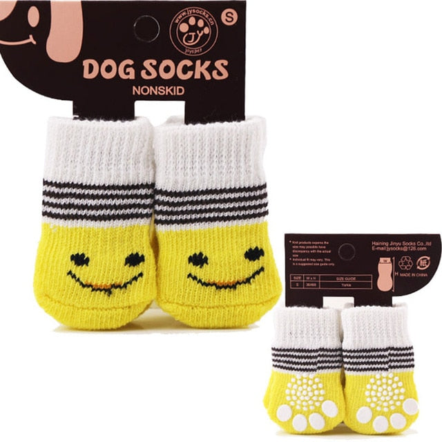 4Pcs Warm Puppy Dog Shoes Soft Pet Knits Socks Cute Cartoon Anti Slip Skid Socks For Small Dogs Breathable Pet Products S/M/L