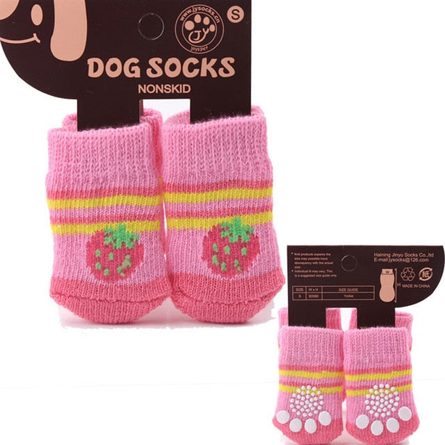 4Pcs Warm Puppy Dog Shoes Soft Pet Knits Socks Cute Cartoon Anti Slip Skid Socks For Small Dogs Breathable Pet Products S/M/L