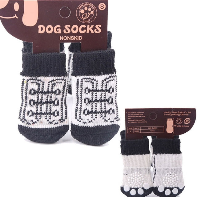 4Pcs Warm Puppy Dog Shoes Soft Pet Knits Socks Cute Cartoon Anti Slip Skid Socks For Small Dogs Breathable Pet Products S/M/L