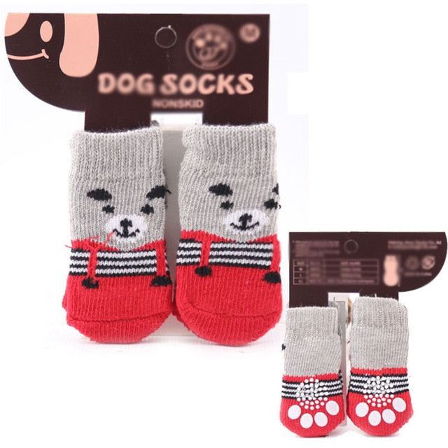 4Pcs Warm Puppy Dog Shoes Soft Pet Knits Socks Cute Cartoon Anti Slip Skid Socks For Small Dogs Breathable Pet Products S/M/L