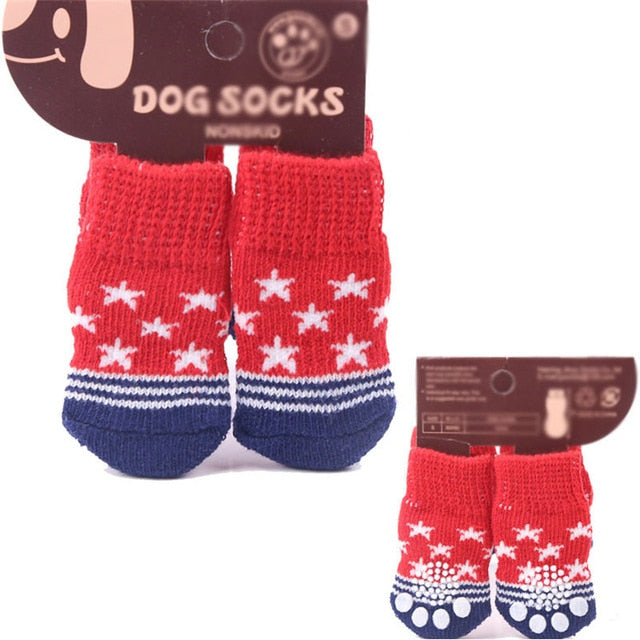 4Pcs Warm Puppy Dog Shoes Soft Pet Knits Socks Cute Cartoon Anti Slip Skid Socks For Small Dogs Breathable Pet Products S/M/L