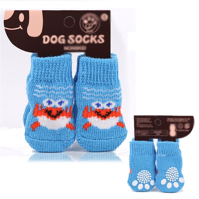 4Pcs Warm Puppy Dog Shoes Soft Pet Knits Socks Cute Cartoon Anti Slip Skid Socks For Small Dogs Breathable Pet Products S/M/L