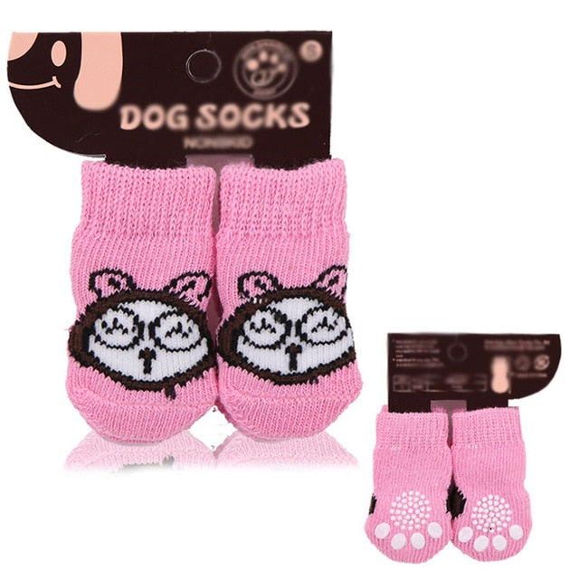 4Pcs Warm Puppy Dog Shoes Soft Pet Knits Socks Cute Cartoon Anti Slip Skid Socks For Small Dogs Breathable Pet Products S/M/L