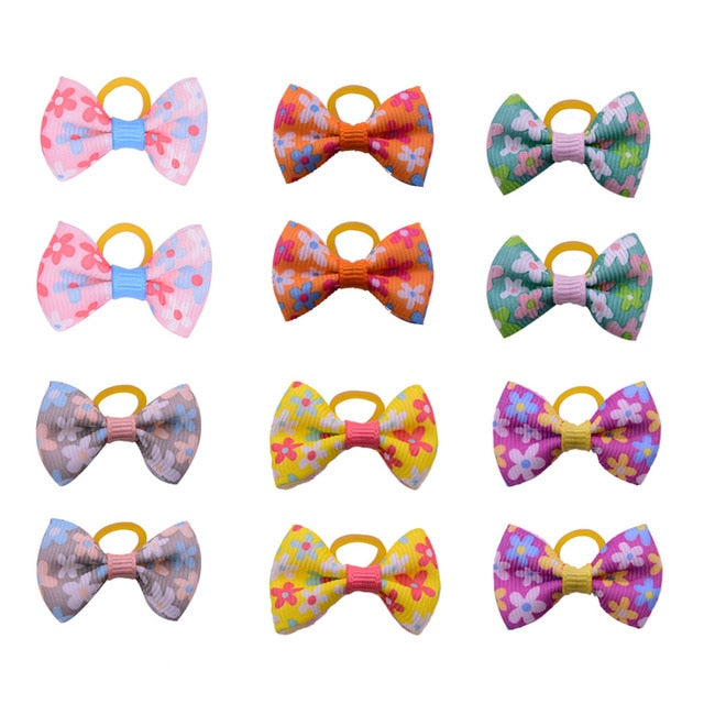 20 Pcs Dog Bows Pet Dog Grooming Accessories Products Handmade Christmas Small Dog Hair Bows Rubber Band Cat Hair Clips Boutique