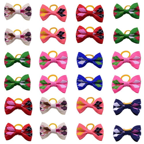 20 Pcs Dog Bows Pet Dog Grooming Accessories Products Handmade Christmas Small Dog Hair Bows Rubber Band Cat Hair Clips Boutique