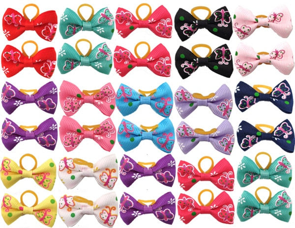 20 Pcs Dog Bows Pet Dog Grooming Accessories Products Handmade Christmas Small Dog Hair Bows Rubber Band Cat Hair Clips Boutique