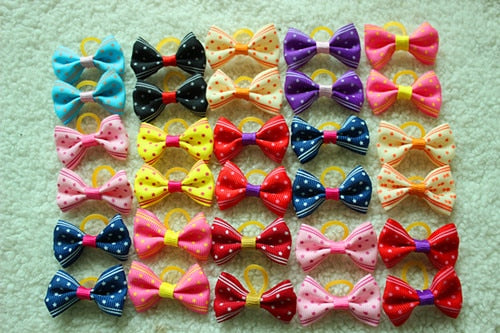 20 Pcs Dog Bows Pet Dog Grooming Accessories Products Handmade Christmas Small Dog Hair Bows Rubber Band Cat Hair Clips Boutique