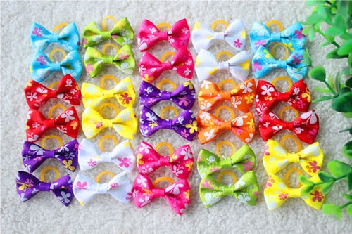 20 Pcs Dog Bows Pet Dog Grooming Accessories Products Handmade Christmas Small Dog Hair Bows Rubber Band Cat Hair Clips Boutique