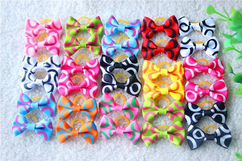 20 Pcs Dog Bows Pet Dog Grooming Accessories Products Handmade Christmas Small Dog Hair Bows Rubber Band Cat Hair Clips Boutique