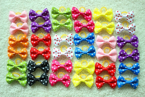 20 Pcs Dog Bows Pet Dog Grooming Accessories Products Handmade Christmas Small Dog Hair Bows Rubber Band Cat Hair Clips Boutique