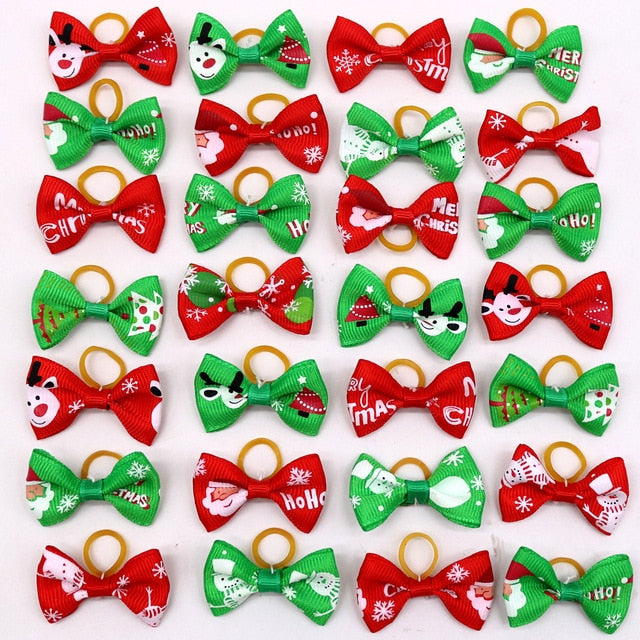 20 Pcs Dog Bows Pet Dog Grooming Accessories Products Handmade Christmas Small Dog Hair Bows Rubber Band Cat Hair Clips Boutique