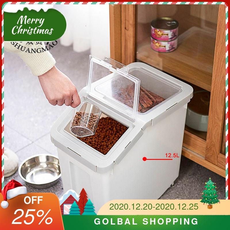 SHUANGMAO Pet Dog Food Storage Container 12.5L Dry Cat Food Box Bag for Moisture Proof Seal With Measuring Cup Kitten Products